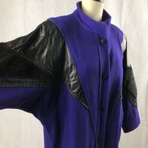 Vintage 80s Avante Gardé purple coat with leather